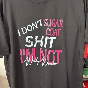 Black Graphic Tee with Pink and White Text